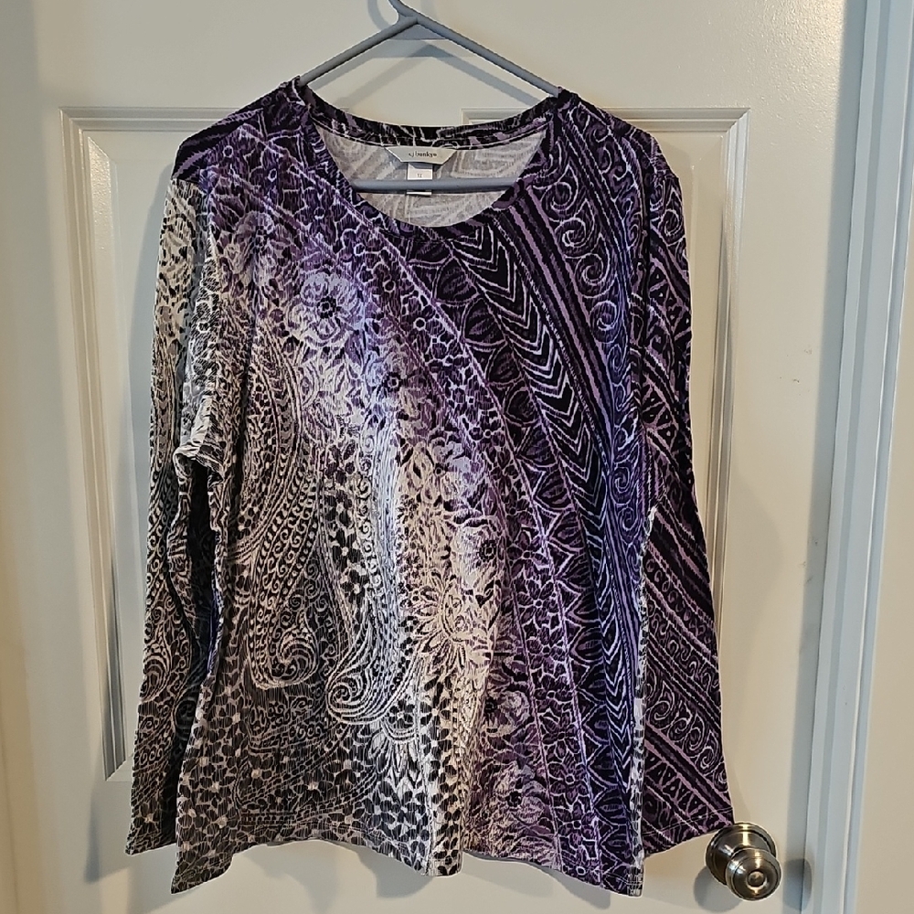 CJ Banks Purple and White Long Sleeve Top